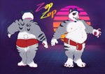 anthro belly blue_hair bulge choker clothed clothing dreadlocks ear_piercing facial_hair fur hair jewelry male navel necklace overweight overweight_male piercing purple_eyes ring solo striped_body striped_fur stripes tail underwear yellow_sclera zopanda zop bear felid giant_panda hybrid mammal pantherine tiger hi_res model_sheet