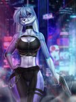 anthro breasts clothed clothing detailed_background eyebrows eyelashes female fur gun hair hk_p9 looking_at_viewer night outside raining ranged_weapon solo weapon amur hare lagomorph leporid mammal 2021 absurd_res digital_media_(artwork) hi_res