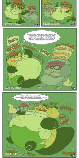 anthro belly big_belly big_breasts breasts eyewear female glasses greeting group huge_belly imminent_death imminent_popping implied_popping inflation obese overweight stuffing text trio weight_gain agouti-rex murry_purry_fresh_and_furry charly_(mpff) amphibian aquatic axolotl mammal mole_salamander mouse murid murine rodent salamander 2019 absurd_res comic english_text hi_res