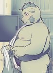 2022 anthro asian_clothing belly big_belly clothing detailed_background east_asian_clothing fundoshi ganglie_(tas) genitals hi_res humanoid_hands inside japanese_clothing kemono lifewonders locker_room male mammal moobs nipples overweight overweight_male penis solo suid suina sus_(pig) tokyo_afterschool_summoners umekemo42 underwear white_clothing white_fundoshi white_underwear wild_boar