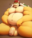 2_horns anthro balls belly foreskin genitals horn humanoid_genitalia humanoid_hands humanoid_penis looking_at_viewer male manly moobs musclegut muscular muscular_anthro muscular_male navel overweight overweight_male partially_retracted_foreskin penis sitting solo ara_chibi croconut mario_bros nintendo bowser koopa scalie 2021 absurd_res artist_collaboration hi_res