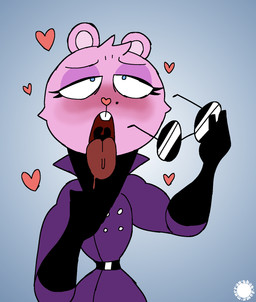 ahegao anthro armwear blue_pupils blush bodily_fluids buckteeth cheek_tuft clothing coat curvy_figure drooling elbow_gloves eyelashes eyeshadow eyewear facial_tuft femboy fur glasses gloves gradient_background handwear head_tuft heart_nose heart_symbol logo looking_pleasured makeup male markings mole_(marking) pink_body pink_fur pupils saliva simple_background small_waist solo teeth text tongue tongue_out topwear trenchcoat tuft wasp_waist wide_hips thatdawgmurray happy_tree_friends the_mole_(htf) eulipotyphlan mammal mole_(animal) aliasing artist_logo artist_name digital_media_(artwork) hi_res signature