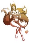 barefoot big_breasts bottomwear breasts clothing feet female hair lips loincloth looking_at_viewer mostly_nude multi_tail nipples smug solo tail meshpet animal_humanoid canid canid_humanoid canine canine_humanoid fox_humanoid humanoid mammal mammal_humanoid hi_res