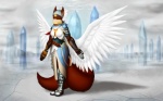 abstract_background armor blurred_background boots brown_body brown_fur clothed clothing dress feathered_wings feathers female fluffy fluffy_tail footwear fully_clothed fur shoes solo standing tail white_wings wings arche_kruz valerie_valens angel mammal rodent sciurid tree_squirrel 16:10 absurd_res digital_media_(artwork) digital_painting_(artwork) hi_res painting_(artwork) shaded soft_shading widescreen