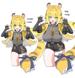 accessory age_progression animal_ears bare_legs belt bent_arm big_breasts black_bottomwear black_clothing black_shorts blonde_hair blush bottomwear breasts claw_pose clothed clothing collared_shirt dress_shirt female female_humanoid fluffy_ears furgonomics glistening glistening_hair green_eyes grey_dress_shirt hair half-closed_eyes heart_eyes heart_symbol jacket long_hair markings narrowed_eyes open_clothing open_jacket open_mouth open_topwear ribbons shirt shorts simple_background sparkles sparkling_eyes striped_hair striped_markings striped_tail stripes tail tail_accessory tail_markings tail_ribbon topwear two_tone_tail white_background white_hair yellow_clothing yellow_jacket_(clothing) yellow_topwear young young_female young_humanoid wonbin_lee ju_fufu animal_humanoid felid felid_humanoid humanoid mammal mammal_humanoid pantherine pantherine_humanoid thiren tiger_humanoid absurd_res hi_res