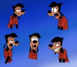 blue_background clothed clothing gradient_background half-closed_eyes happy looking_up male narrowed_eyes naughty_face simple_background smile solo teeth cirruskitfox disney goof_troop max_goof canid canine canis domestic_dog mammal digital_media_(artwork) reaction_image