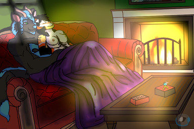 anthro duo female furniture hand_on_belly looking_at_another looking_at_partner male nude nude_anthro romantic romantic_couple sleeping cor1998l mythology dex_longtail voodoo_the_wolf canid canid_demon canine demon demon_ferret hellhound mammal mythological_canine mythological_creature 3:2