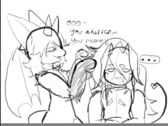 anthro clothing dark_body dark_fur dazed ears_up female fur hair horn hypnosis male male/female mind_control ponytail spade_tail tail topwear vest wings sirmega original_character_do_not_steal bat demon human mammal