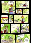 blonde_hair blue_eyes clothing comic dialogue ellipsis english_text female feral generation_1_pokemon grass hair hat headgear headwear mammal nintendo outside plant pokemon pokemon_(species) qlock rattata reptile rodent scalie squirtle text turtle young