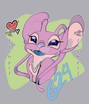 antennae_(anatomy) blue_tongue chest_markings eyelashes female fur heart_symbol markings multicolored_antennae open_mouth open_smile outline pink_body pink_fur purple_eyes purple_nose semi-anthro smile solo text tongue two_tone_antennae white_markings fishys1 disney lilo_and_stitch angel_(lilo_and_stitch) alien experiment_(lilo_and_stitch) 2019 3rd_party_watermark digital_drawing_(artwork) digital_media_(artwork) distracting_watermark url watermark