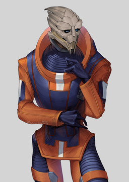 3_fingers blue_eyes bottomwear clothed clothed_male clothing facial_markings fingers fully_clothed head_markings looking_down male markings pants pullover simple_background solo thigh_gap thinking thoughtful_expression topwear leafjuly bioware electronic_arts mass_effect lilihierax alien turian absurd_res colored hi_res portrait three-quarter_portrait