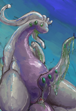 animal_genitalia anthro cetacean_genitalia erection genitals looking_down male male/male public sex_toy sex_toy_insertion sitting slime solo vekyn nintendo pokemon generation_6_pokemon goodra pokemon_(species) absurd_res hi_res