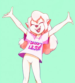anthro bottomless bottomless_anthro bottomless_female clothed clothing daddy_kink eyes_closed female genitals green_background loli pink_clothing pink_shirt pink_t-shirt pink_topwear shirt simple_background smile solo spread_arms t-shirt teeth text text_on_clothing text_on_shirt text_on_topwear three-quarter_view tooth_gap topwear vulva young young_anthro young_female drockdraw disney goof_troop pistol_pete domestic_cat felid feline felis mammal 2021 english_text hi_res portrait three-quarter_portrait