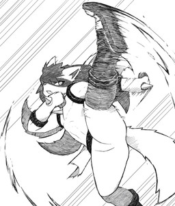 anthro attack boots clothing footwear kick male shoes solo icykatsura nintendo pokemon foofy_(foofybluedoggo) generation_4_pokemon lucario pokemon_(species) absurd_res black_and_white hi_res monochrome sketch_page