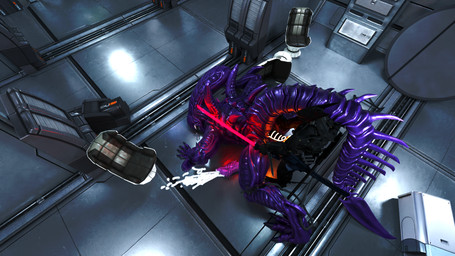 anthro black_body bodily_fluids cum cum_on_ground detailed_background duo genital_fluids genitals glistening glistening_body glowing glowing_genitalia glowing_markings glowing_penis holding_object holding_weapon katana long_tail machine male male/male markings melee_weapon penis purple_body sword tail weapon outofnecessity alien_(franchise) konami metal_gear metal_gear_rising:_revengeance platinumgames blade_wolf snakehead404 alien humanoid robot robot_humanoid xenomorph 16:9 3d_(artwork) digital_media_(artwork) hi_res widescreen