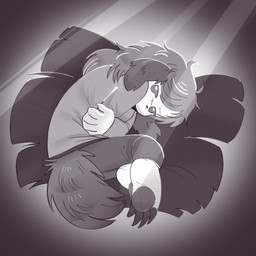 anthro bottomwear claws clothed clothing coat feet female floppy_ears fluffy fluffy_tail hair hindpaw long_hair lying messy_hair on_side pants pawpads paws self_hug solo tail topwear conditional_dnp lamm maisie_hatchett common_porcupine fearsome_critter hidebehind mammal new_world_porcupine porcupine rodent hi_res monochrome trans_(lore) trans_woman_(lore)