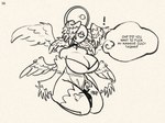 anthro big_breasts breasts clothed clothing cross dialogue duo female fur halo jewelry kneeling male male/female multi_wing necklace partially_clothed profanity simple_background size_difference wings ghoulishgourd horniel_(thouartphi) angel biblically_accurate_angel human mammal seraph_(angel) 4:3 hi_res