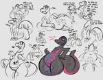 anthro beckoning bedroom_eyes belly big_belly big_butt blush butt dialogue duo female genitals gesture heart_symbol long_tongue lying male narrowed_eyes navel pussy seductive text thick_thighs tongue badsheep nintendo pokemon gail_(badsheep) bovid caprine domestic_sheep generation_7_pokemon mammal pokemon_(species) salazzle sheep english_text