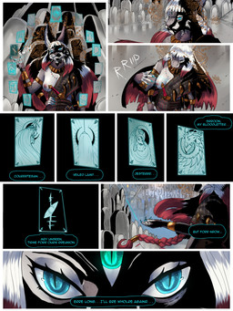 anthro breasts building card cemetery dagger dialogue female gold_(metal) hair magic melee_weapon multi_arm multi_eye multi_limb multicolored_body multicolored_hair nipple_piercing nipples piercing solo sound_effects speech_bubble tarot tarot_card text tombstone tower two_tone_body two_tone_hair weapon tyunre zephyr_ombrelune felid mammal 3:4 comic english_text hi_res