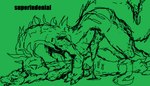 anthro anthro_on_feral bestiality black_and_green bodily_fluids cum feral genital_fluids genitals knot male male/male male_on_feral penis superindenial mythology dragon mythological_creature mythological_scalie reptile scalie monochrome