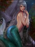 big_breasts breasts butt female grey_hair hair long_hair looking_at_viewer nude solo split_form wide_hips shurakrgt marine merfolk 3:4