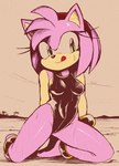 accessory anklet anthro beach bracelet clothing feet female green_eyes hair_accessory hairband jewelry kneeling leotard licking licking_lips pink_body smile solo swimwear tan_body tan_skin tongue tongue_out wet kieran_harris sega sonic_the_hedgehog_(series) amy_rose eulipotyphlan hedgehog mammal