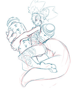 anthro breasts butt clothing female horn humanoid_pointy_ears legwear non-mammal_breasts pigtails pointy_ears scroll small_breasts solo stockings unknown_artist pocket_pussies gecko lizard reptile scalie monochrome sketch