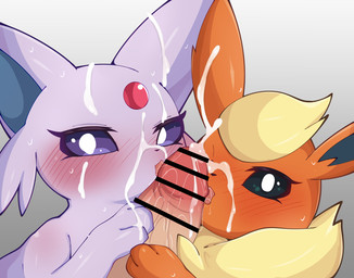 ambiguous_gender blush bodily_fluids censor_bar cum cum_on_face disembodied_penis erection feral first_person_view forehead_gem fur gem genital_fluids genitals gradient_background group human_pov humanoid_genitalia humanoid_penis ineffective_censorship interspecies licking looking_at_viewer male male/ambiguous male_human male_pov oral orange_body penile penis penis_lick pokephilia purple_body purple_fur purple_sclera quadruped red_gem sex simple_background tan_body tan_fur tongue tongue_out trio white_eyes himimi nintendo pokemon eeveelution espeon flareon generation_1_pokemon generation_2_pokemon human mammal pokemon_(species) censored hi_res shaded