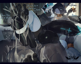 after_sex afterglow alternate_form anthro arabian balls bedroom_eyes black_body black_skin blush bodily_fluids body_heat bracelet butt chair claws clothing competition cross crown cum cum_on_balls cum_on_feet cum_on_penis cum_on_self curtains curtains_open dazed detailed_background dialogue dominant dominant_male duo ear_piercing ear_ring egyptian egyptian_architecture egyptian_clothing ejaculation erection excessive_cum excessive_genital_fluids eyewear feet femboy fingers foot_fetish foot_on_balls foot_play footjob footjob_with_legwear footwear foreskin fur furniture genital_fluids genital_tattoo genitals glasses glowing glowing_eyes gold_(metal) gold_jewelry green_eyes grey_eyes hair headgear holding_crown horn humanoid_feet inverted_cross jewelry laying_on_another legwear light light_beam long_foreskin long_hair lounge lounge_chair lounging lying male male/male multiple_orgasms musk musk_cloud narrowed_eyes necklace nipples nude open_mouth orgasm penile penis penis_tattoo piercing plantigrade power_bottom prince ring_piercing royalty seductive sex sitting sloppy_seconds smile sofa spread_toes stirrup_footjob submissive submissive_male sunbeam sunlight sweat tattoo teeth text toes tongue twunk unretracted_foreskin usekh xeono egyptian_mythology middle_eastern_mythology mythology xeono_(character) zerva_von_zadok_(capesir) demon demon_humanoid hare horned_humanoid humanoid lagomorph leporid mammal absurd_res digital_media_(artwork) english_text hi_res