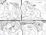 2015 after_sex alphys anthro bed bedroom black_and_white blush breasts claws collar comic dialogue duo embrace english_text eyewear female female/female furniture glasses hi_res hug leash marine monochrome nipples non-mammal_breasts nude pen_(artwork) reptile scalie sex slightly_chubby small_breasts smile teeth text toe_claws tongue traditional_media_(artwork) undertaild undertale undertale_(series) undyne vaginal