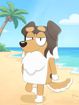 anthro beach brown_body brown_fur female fluffy fluffy_chest fur looking_at_viewer palm_tree plant sand sea shrub sky solo tan_body tan_fur tree water white_body white_fur lexusart616 bluey_(series) surfer_(female)_(bluey) canid canine canis collie domestic_dog herding_dog mammal pastoral_dog rough_collie sheepdog 2026 3:4 digital_media_(artwork) hi_res
