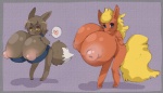 anthro big_breasts biped breasts chibi duo female hair heart_symbol huge_breasts hyper hyper_breasts loli nipples oppai_loli pokemorph small_but_busty tail young young_anthro young_female miri nintendo pokemon blitza fan_character canid canine eevee eeveelution flareon generation_1_pokemon mammal pokemon_(species) 2010