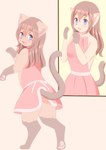 anthro before_and_after blue_eyes butt butt_pose clothed clothing female hair human_to_anthro long_hair open_mouth pawpads pose semi-anthro simple_background solo species_transformation standing surprise transformation roina domestic_cat felid feline felis mammal 2018