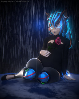 ambiguous_gender clothed clothing femboy flower hair male mechanical_legs plant raining rose_(flower) solo cappyadams arnas_atakiyo_(cappyadams) animal_humanoid canid canid_humanoid canine canine_humanoid fox_humanoid humanoid mammal mammal_humanoid 3d_(artwork) 4:5 absurd_res blender_(artwork) blender_cycles_(artwork) digital_media_(artwork) hi_res