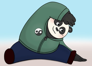 anthro black_body black_fur black_nose blush bottomwear clothing exercise fur humanoid_hands kemono male overweight overweight_anthro overweight_male pants sitting solo sweater topwear white_body white_fur workout kassis_orange dreamworks kung_fu_panda master_po_ping bear giant_panda mammal 2021 hi_res