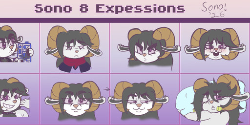 angry anthro aroused bedhead blush disappointed grid hair horn long_hair male mischievous pink_nose purple_eyes smile smirk smug thinking sono sonomatic sono_(sonomatic) bovid caprine mammal sheep absurd_res expression_sheet hi_res sketch