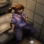 anthro bathroom bathtub big_penis blush bulge clothed clothing fur genitals male markings penis solo spots spotted_body spotted_fur thick_thighs mushyshum tyke_(tykeus) lagomorph leporid mammal rabbit 1:1