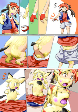 anthro armband black_body black_fur butt clothed clothing feral fingerless_gloves fur fur_growth gloves growth handwear human_to_feral male nude open_mouth oversized_clothing pink_cheeks shrinking simple_background size_transformation snout snout_growth solo species_transformation tail tail_growth transformation transformation_sequence young young_anthro young_feral young_male nojo nintendo pokemon generation_2_pokemon human mammal pichu pokemon_(species) rodent absurd_res comic hi_res