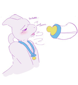 abdl anthro bottle container horn male male_anthro milk nude open_mouth pacifier pink_body pink_horn side_view simple_background solo white_background hardscales nintendo pokemon generation_1_pokemon legendary_pokemon mewtwo pokemon_(species) bust_portrait hi_res portrait