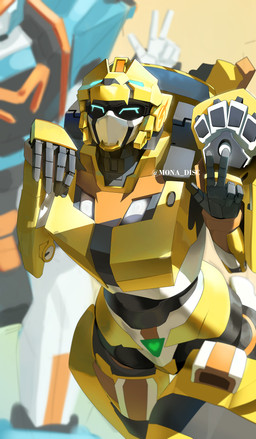 big_chest black_body blue_eyes duo female gesture grey_body hand_gesture machine mecha mouthless multicolored_body offscreen_character orange_body paws thin_thighs v_sign visor_eyes white_body wide_hips yellow_body mona_disc metal_cardbot tachy_(metal_cardbot) cheetah felid feline humanoid mammal robot robot_humanoid 2026 absurd_res digital_drawing_(artwork) digital_media_(artwork) hi_res