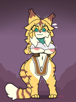 3_toes after_transformation anthro areola areola_slip big_breasts big_tail blush blush_lines bodily_fluids bottomless breasts brown_body brown_fur chest_tuft clothed clothing dipstick_ears dipstick_tail ear_markings embarrassed eyebrow_through_hair eyebrows feet female fur gradient_background green_eyes hair hand_on_breast huge_breasts implied_transformation ineffective_clothing kerchief markings multicolored_ears nervous nipple_outline nipple_slip nipples no_underwear nude oversized_clothing partially_clothed pupils shaking short_stackification shortstack simple_background solo stripes sweat sweatdrop tail tail_markings thick_thighs toes topwear translucent translucent_hair tuft under_boob undersized_clothing wardrobe_malfunction wide_hips yellow_body yellow_fur lynxafterd4rk cygames world_flipper mia_(world_flipper) felid mammal pantherine tiger hi_res