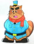 anthro biped brown_body brown_fur clothing fur kemono male necktie overweight overweight_male police scarf shirt solo topwear hotate_shokusu alice_detective_bureau inspector_arai mammal procyonid raccoon 2023 hi_res