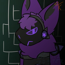 anthro fur green_background looking_at_viewer machine male purple_body purple_fur purple_visor simple_background solo kingbraylon protogen hi_res nonbinary_(lore)