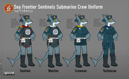 anthro boots clothed clothing female fin footwear headgear headwear military military_uniform shark_fin shark_tail shoes simple_background smile soldier standing tail text topwear uniform warrior alvidz aquatic fish shark absurd_res artist_name digital_drawing_(artwork) digital_media_(artwork) english_text hi_res model_sheet signature