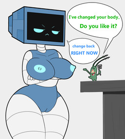 :< annoyed antennae_(anatomy) anthro areola asking_another asking_partner big_breasts biped blue_areola blue_body blue_eyes blue_nipples blue_text blush breasts collarbone crossed_arms duo electronics erect_nipples erection eyebrows eyelashes female female_humanoid for_a_head genitals green_text grey_body holding_object holding_tool holding_wrench humanoidized humor husband husband_and_wife innie_vulva larger_female larger_humanoid looking_at_another looking_at_partner machine male male_anthro married_couple narrowed_eyes nipples nude nude_anthro nude_female nude_humanoid nude_male open_mouth red_eyes screen screen_face size_difference smaller_anthro smaller_male speech_bubble talking_to_another talking_to_partner television text thick_thighs tools vulva white_body wide_hipped_female wide_hipped_humanoid wife wrench tonytoran nickelodeon spongebob_squarepants karen_plankton sheldon_j._plankton android aquatic arthropod crustacean humanoid object_head plankton_(species) robot robot_humanoid screen_head tv_head tv_head_robot 2020 absurd_res colored digital_drawing_(artwork) digital_media_(artwork) english_text hi_res portrait three-quarter_portrait