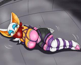 anthro armwear bdsm big_breasts blush bondage boots bound breasts cleavage clothed clothing elbow_gloves female footwear gloves handwear high_heeled_boots high_heels legwear restraints rope rope_bondage shoes solo thigh_boots thigh_highs tight_clothing wide_hips obnoxiouswobbegong sega sonic_the_hedgehog_(series) rouge_the_bat bat mammal 5:4 hi_res