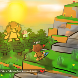 anthro duo feral flower grass heart_symbol hill male plant sunset text tree felimino gg-0_0-jurejo123 microsoft minecraft mojang xbox_game_studios felix_(felimino) felix_(gg-0_0-jurejo123) palomino_(felimino) palomino_(gg-0_0-jurejo123) avian bird columbid felid feline lion mammal pantherine pigeon 1:1 spanish_description spanish_text