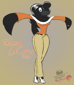 anthro beak belt black_body black_feather_hair black_feathers bottomwear breasts clothing denim denim_bottomwear denim_clothing digit_ring feather_hair feathers female footwear hair hair_over_eye high_heels jeans jewelry mature_anthro mature_female non-mammal_breasts pants pseudo_hair ring shirt shoes solo tail tail_feathers topwear wedding_ring xoxo blu3danny dragonboy618 teresa_lacorvo avian bird corvid corvus_(genus) crow oscine passerine hi_res signature mother_(lore) parent_(lore)