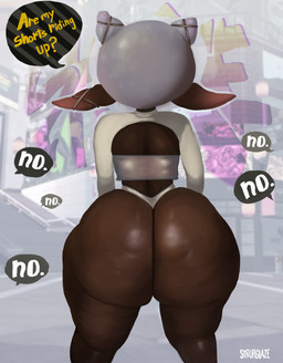 big_butt butt cellulite female grey_hair hair huge_butt mostly_nude rear_view text thick_thighs waffafries nintendo splatoon frye_(splatoon) aquatic cephalopod inkling mollusk absurd_res english_text hi_res