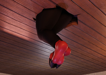 black_clothing bottomwear butt clothed clothing feet foot_focus glory_hole hoof_fetish hoof_focus hooves horn male pants red_body red_skin soles solo stuck tail through_wall toes brinsar hellaverse helluva_boss moxxie_(helluva_boss) demon demon_humanoid humanoid imp 3d_(artwork) digital_media_(artwork) hi_res